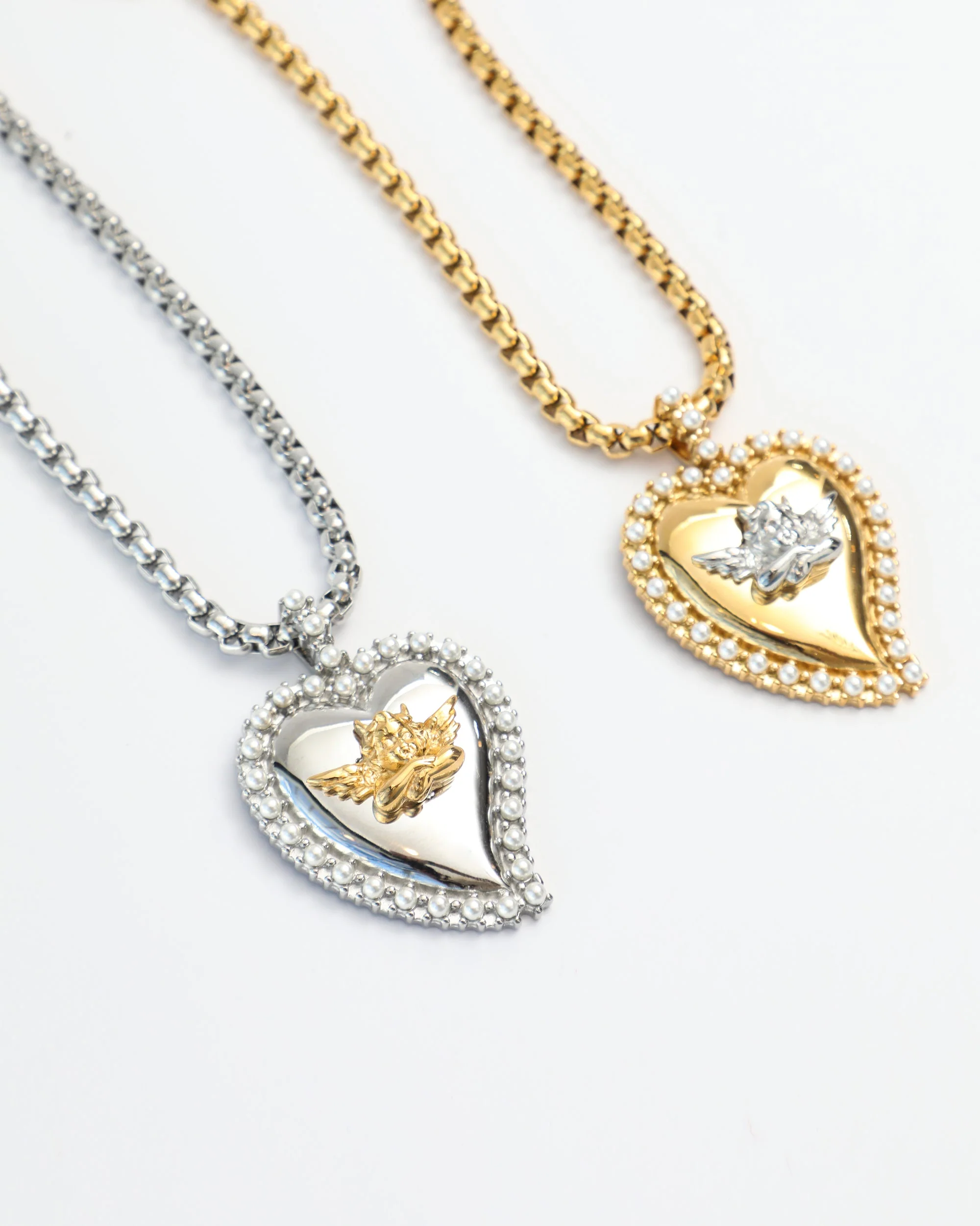Pearl Heart Silver Logo Necklace - Image 3